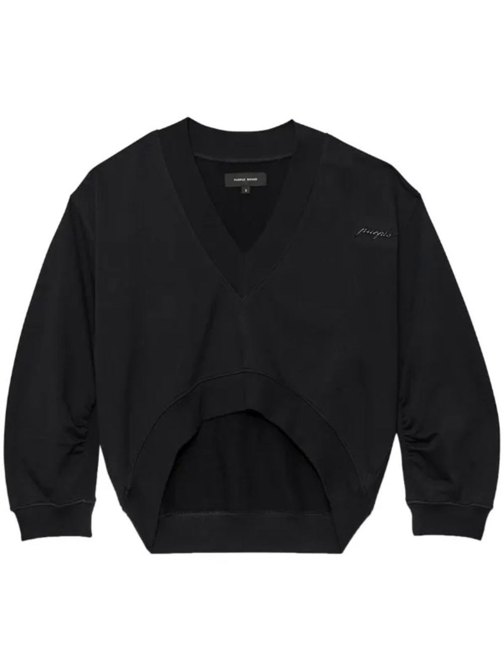 Black V-Neck Pullover Sweatshirt with Subtle Chest Script